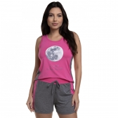 Short Doll Viscolycra Lisa com Estampa Localizada - Pink