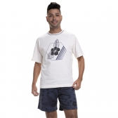 Pijama de Manga em Malha Masculino Floral - Marinho