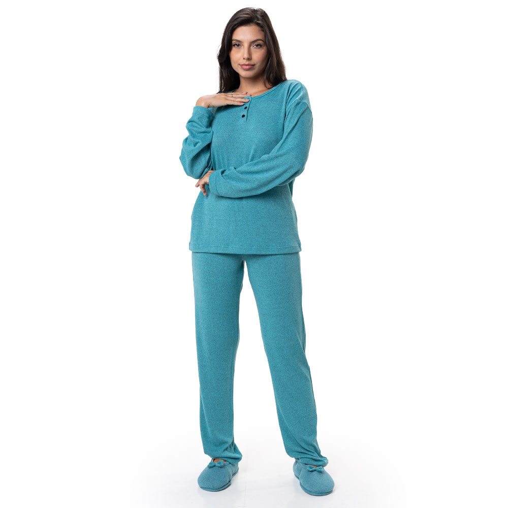 Conjunto Casual Malha Winter com Detalhes em Botões - Verde