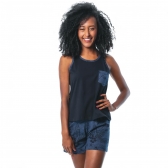 Short Doll Regata em Malha Floral com Bolso - Marinho