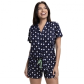 Short Doll Estampado de Manga com Botões em Modal Summer - Marinho