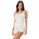 Short Doll Alcinha em Visco Linho Listrado - Marfim