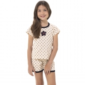 Pijama Infantil Feminino Manga Curta Poá – Malha Algodão - Marinho