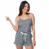 Short Doll de Alcinha em Viscolycra Xadrez - Preto
