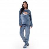 Pijama de Pelúcia com Bordado Preguiça - Índigo