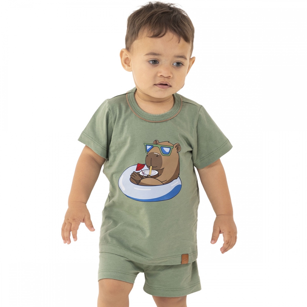 Pijama Bebê Short Algodão Capivara Masculino - Capy & Cozy - Verde
