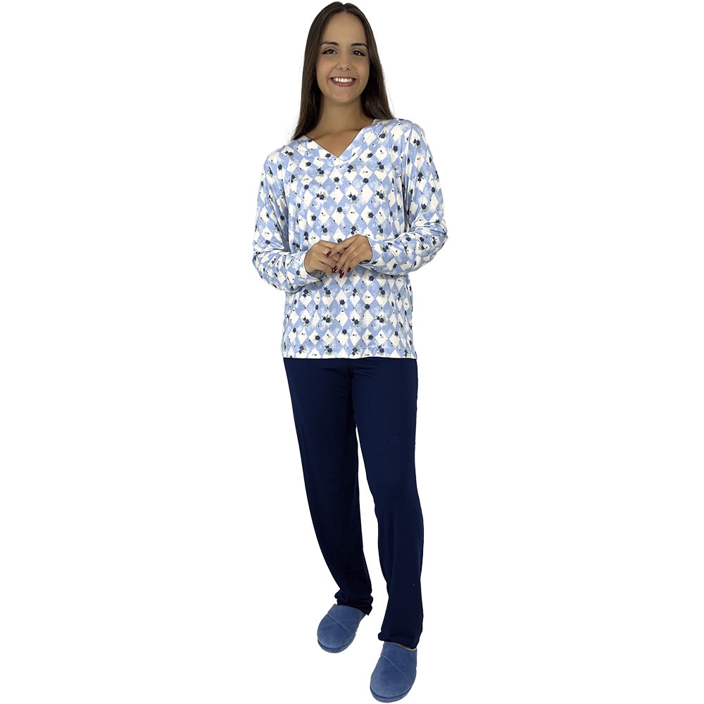 Pijama Puff Estampa Floral em Viscolycra com Elastano - Unica