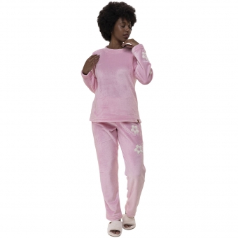 Pijama Inverno Fleece Peluciado com Bordado de Flores