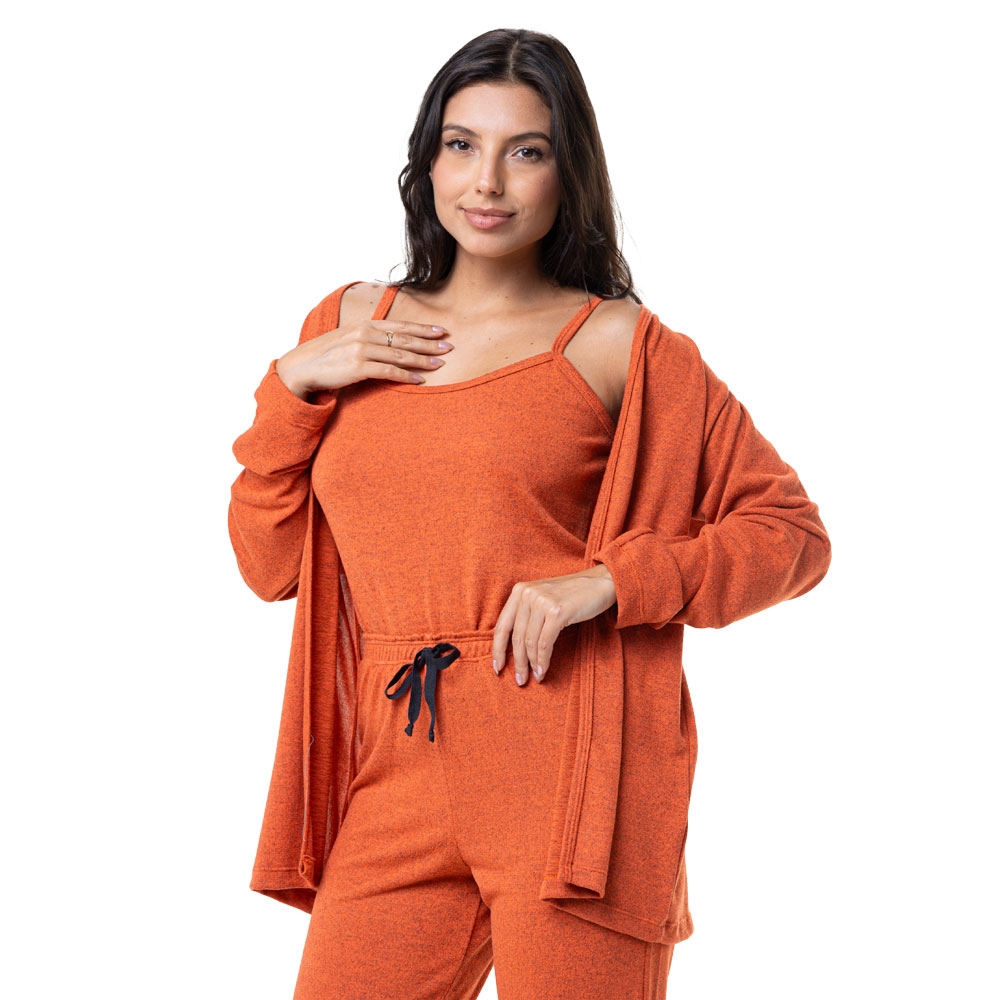 Conjunto Casual Malha Winter com Detalhes em Botões - Coral