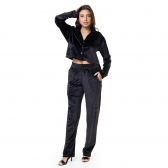 Conjunto casual em Plush com Abertura em Botão - Preto