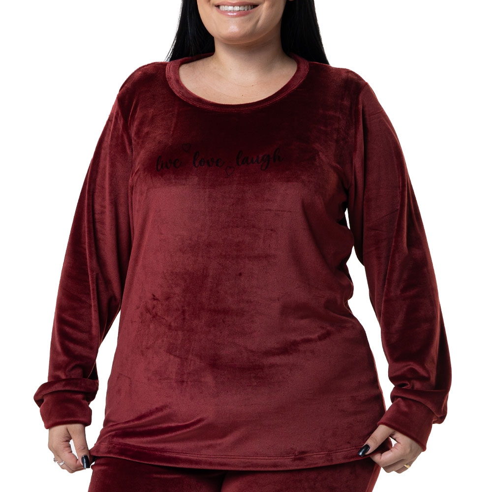 Pijama Longo em Plush Super Soft - Bordo