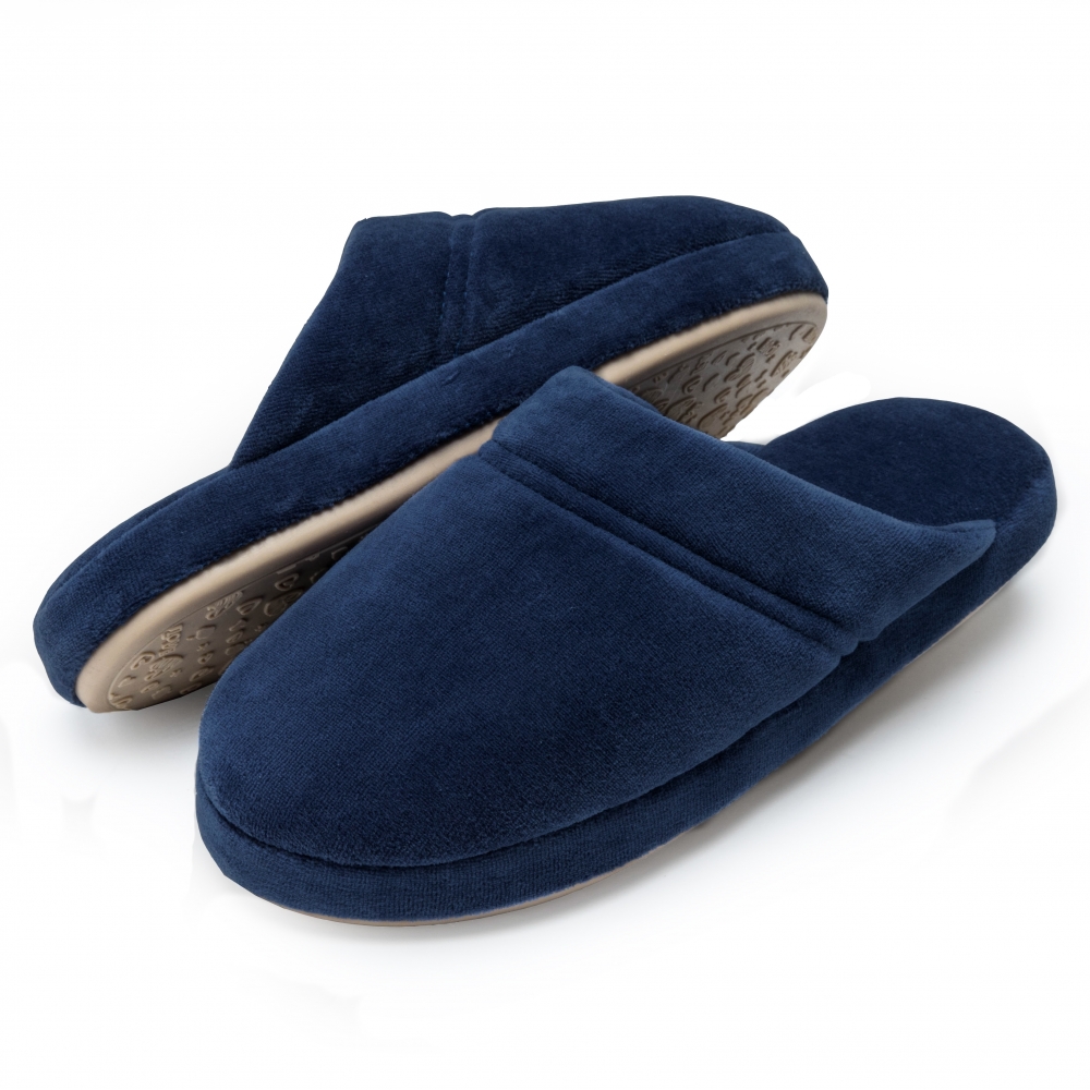 Pantufa Comfort em Plush Liso Lavavel à Máquina Puff - Marinho