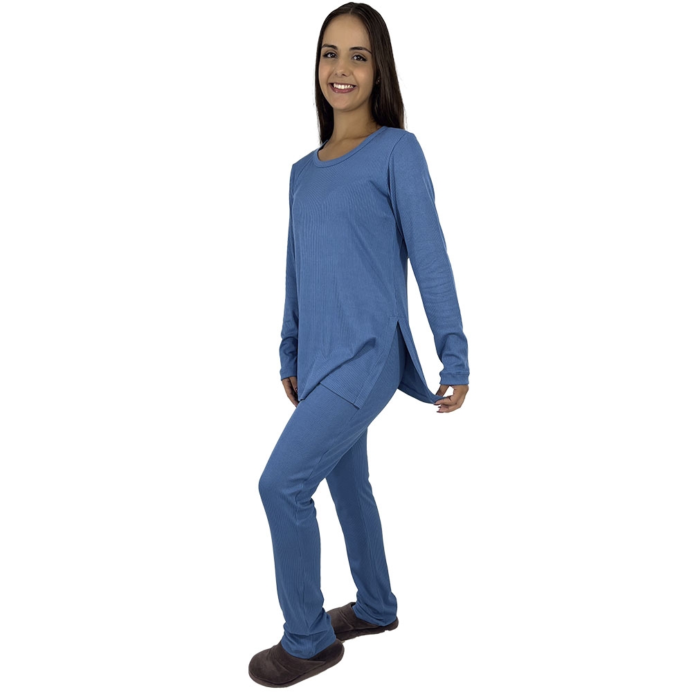 Pijama Puff Canelado Dream Elastano - Índigo
