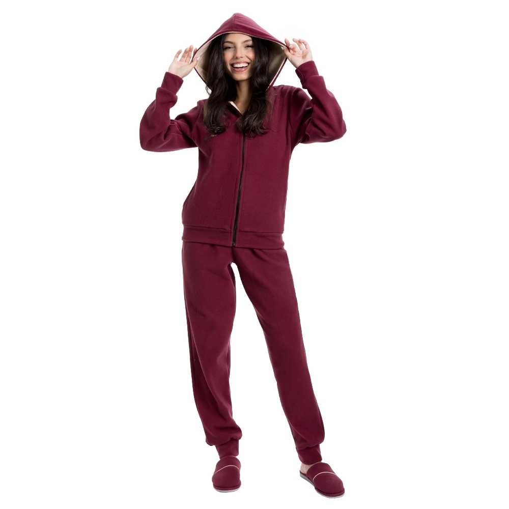 Conjunto Microsoft Liso Zíper - Bordô