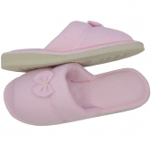 Pantufa Malha Favos com Laço - Rosa Bebê