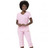 Conjunto Pijama Capri Floral Feminino Visco Manga Curta - Única