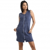 Roupão Feminino em Atoalhado Gramatura Leve Modelagem Justa com Zíper e Bolsos - Puff - Índigo