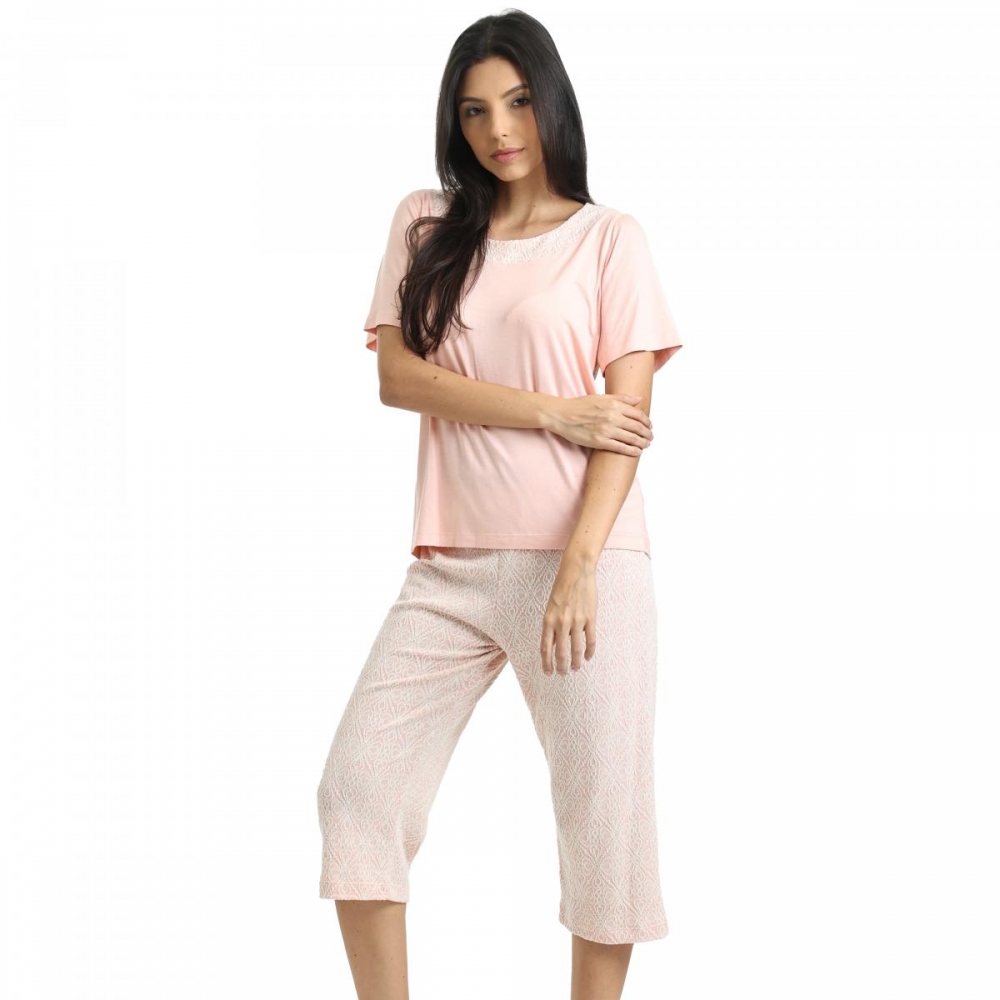 Pijama Pescador em Cotton Trabalhado - Porcelana