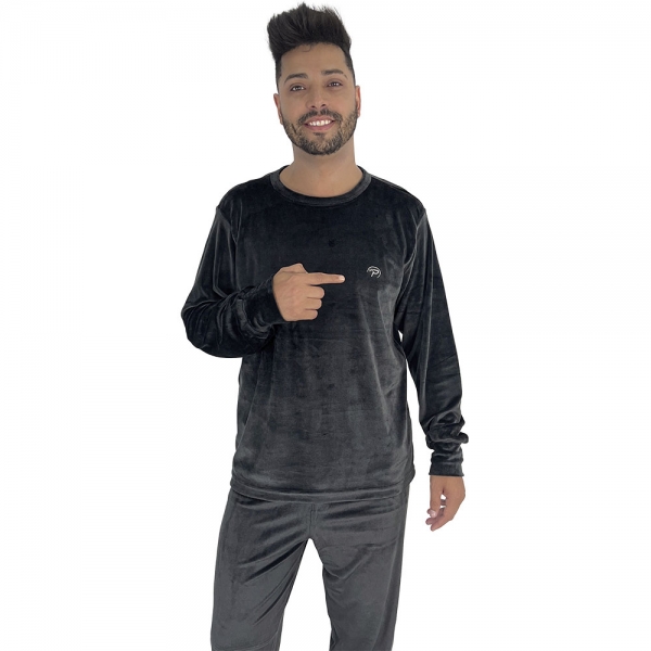 Pijama Puff Sr P Plush Super Soft Masculino Elastano - Preto