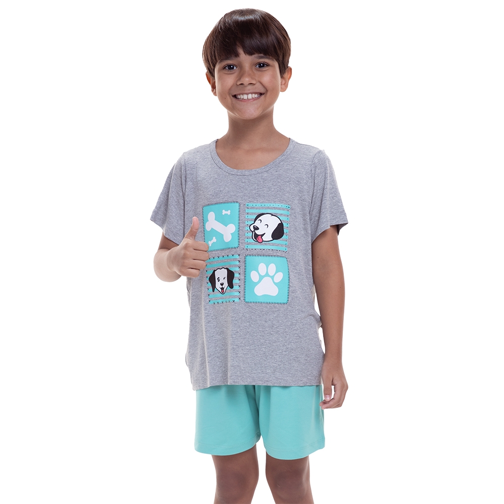 Pijama Infantil em Viscolycra Estampa Cachorrinhos - Verde