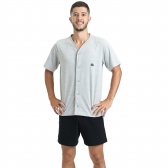 Pijama Masculino em Malha de Algodão com Botões - Preto