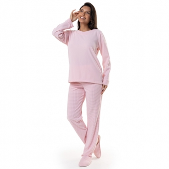 Pijama em Ultrasoft com detalhes em Grid