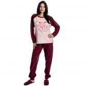 Pijama Microsoft Liso Raposinha - Bordô
