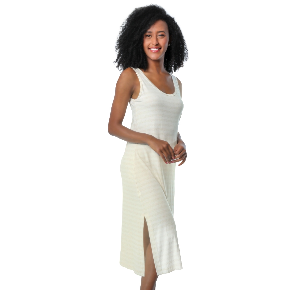Camisola Midi em Vicolycra Linho Listrada - Marfim
