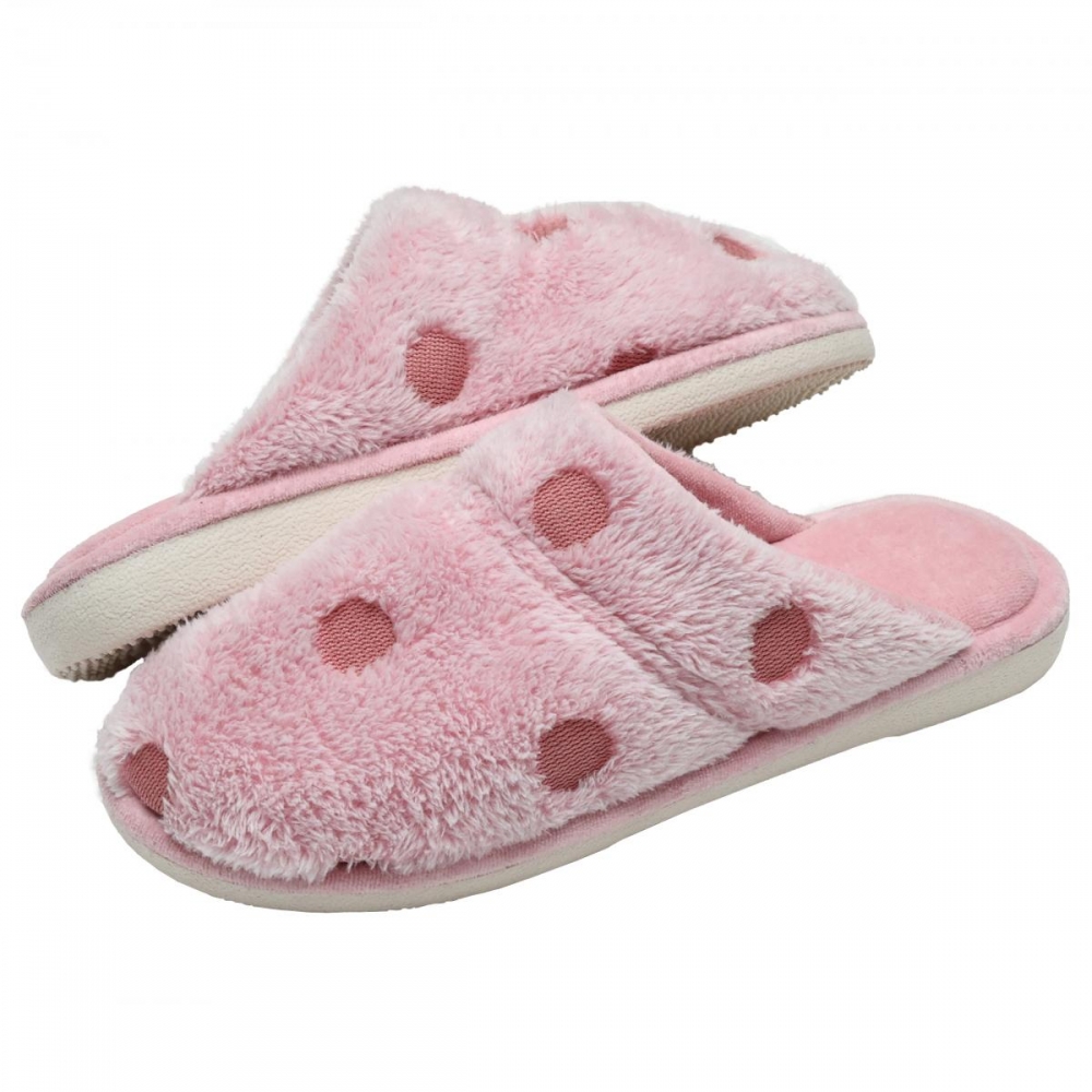 Pantufa Anatômica em Plush com Pelúcia Poá - Rosa