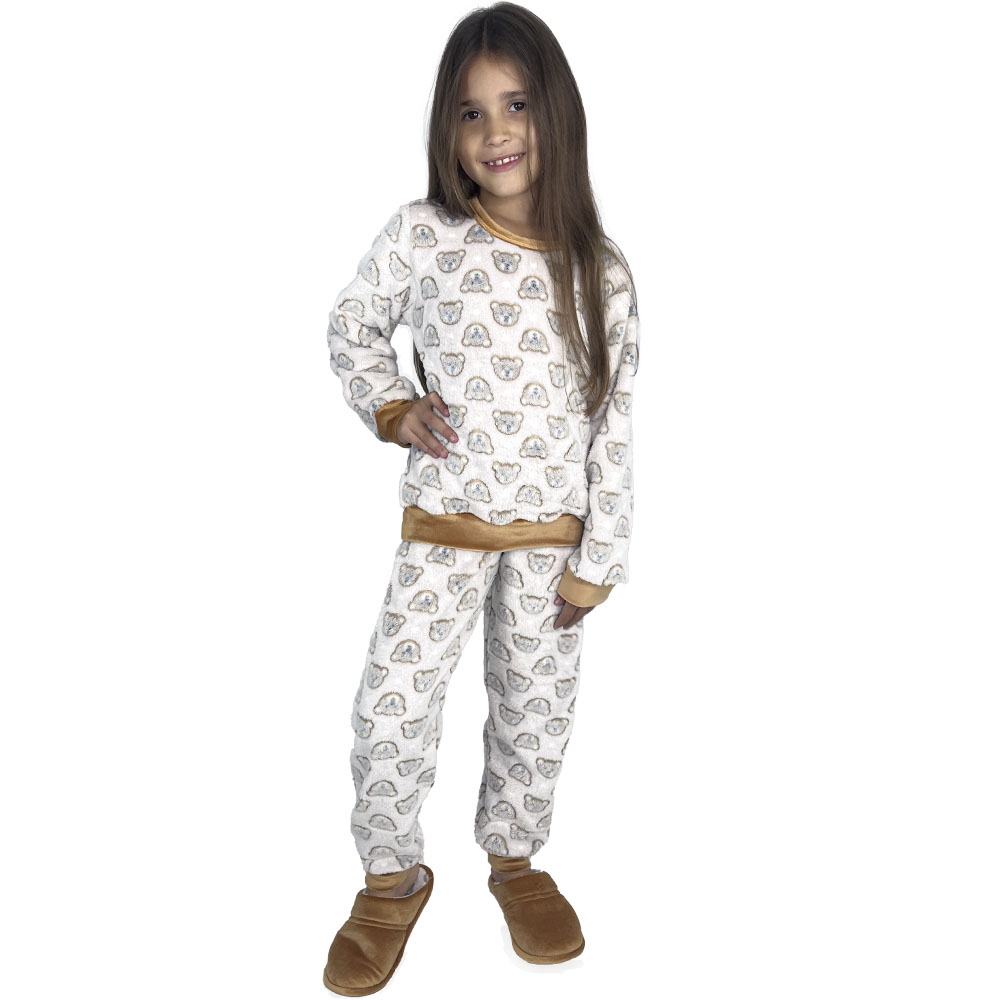 Pijama Puff Kids Pelúcia Fleece Infantil Unisex - Bege