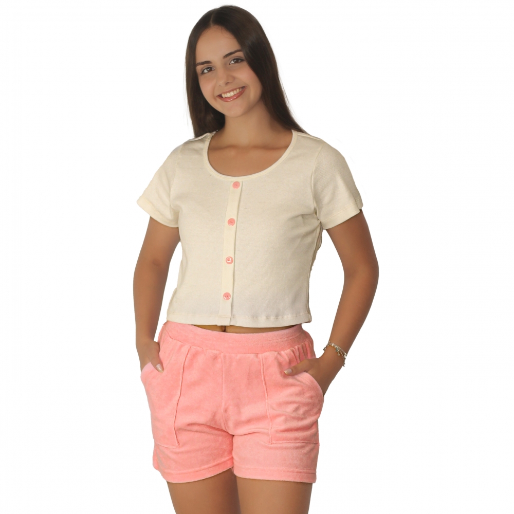 Short Doll Suedine Com Atoalhado - Rosa