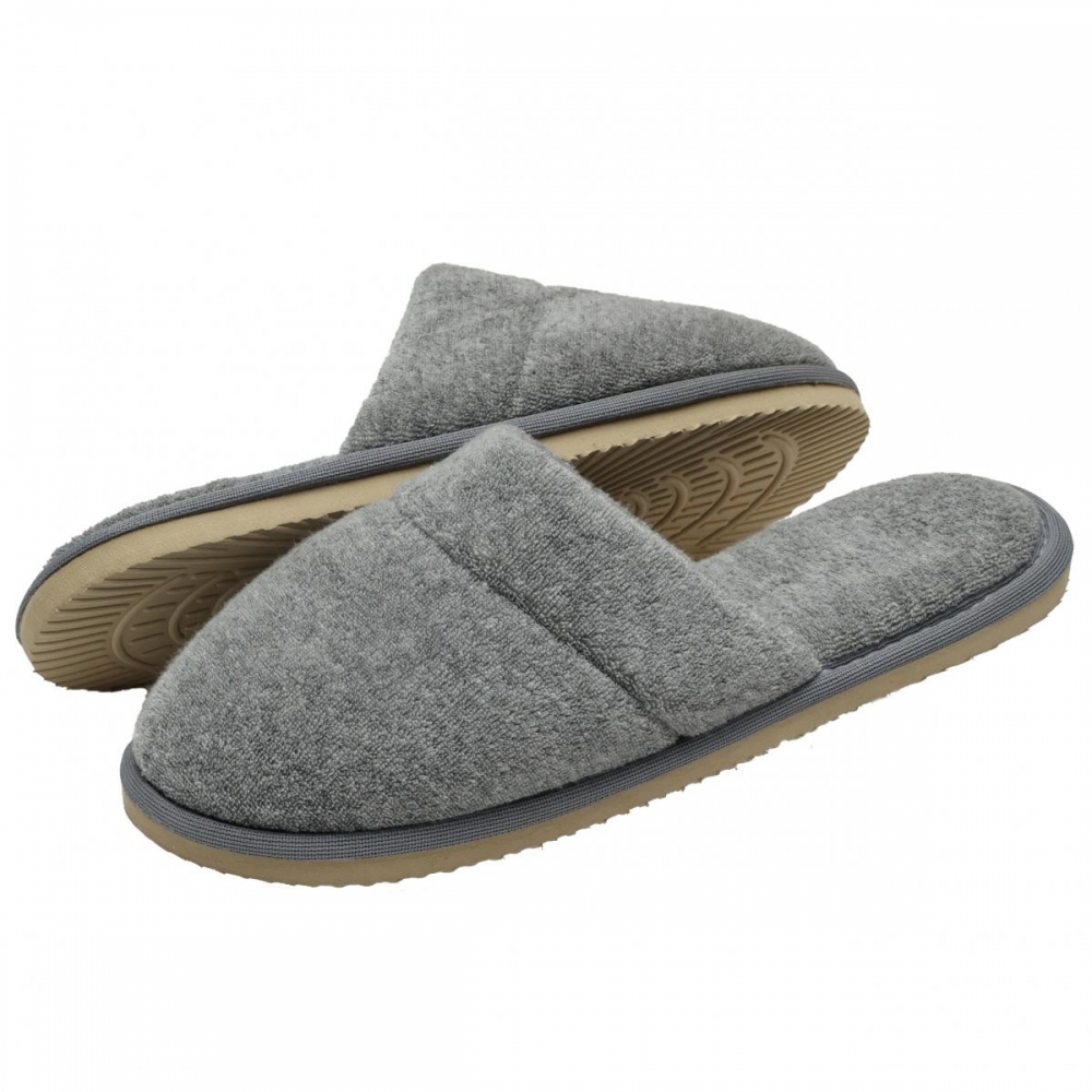 Pantufa Feminina em Atoalhado Fechada na Frente Solado Plano Puff - Mescla