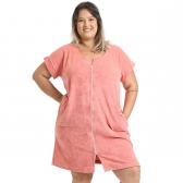 Roupão Feminino Adulto Atoalhado com Fechamento em Zíper - Salmão