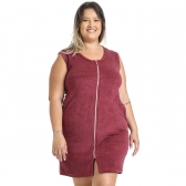 Roupão Feminino em Atoalhado Gramatura Leve Modelagem Justa com Zíper e Bolsos - Puff - Bordô