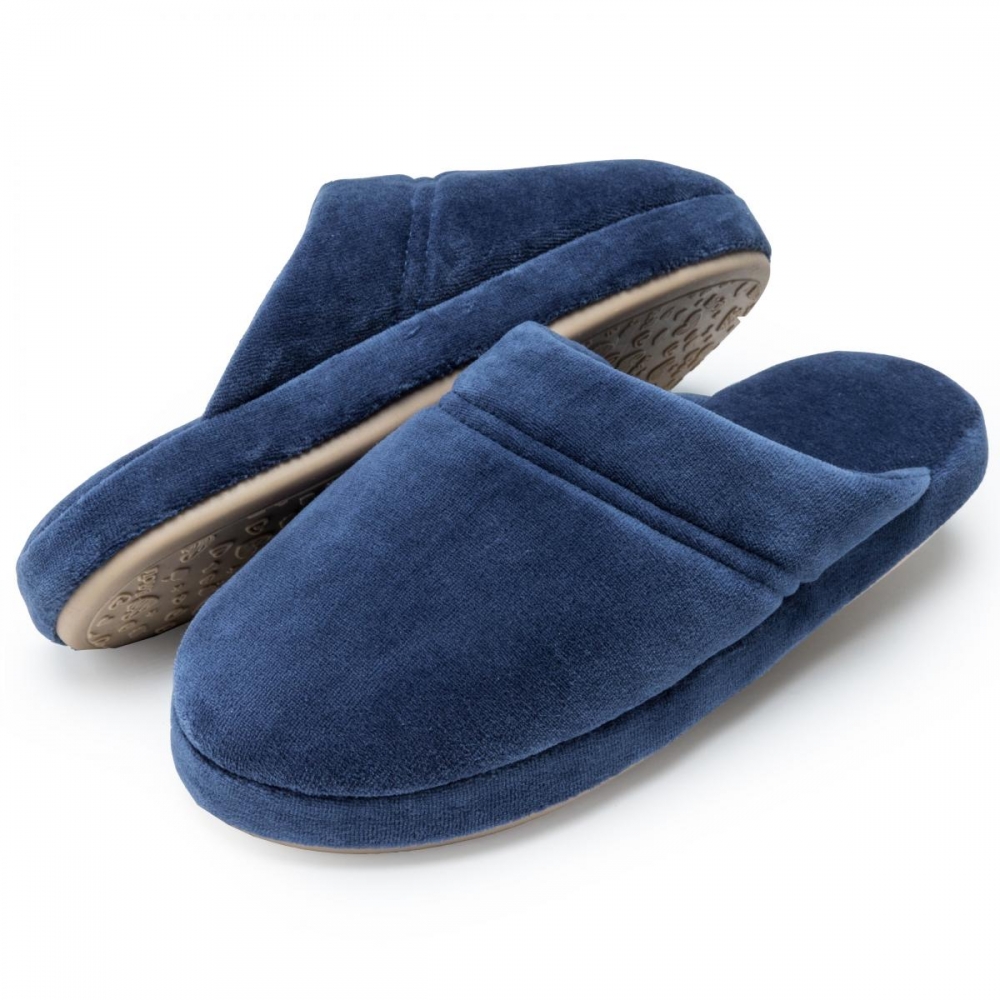 Pantufa Comfort em Plush Liso Lavavel à Máquina Puff - Índigo