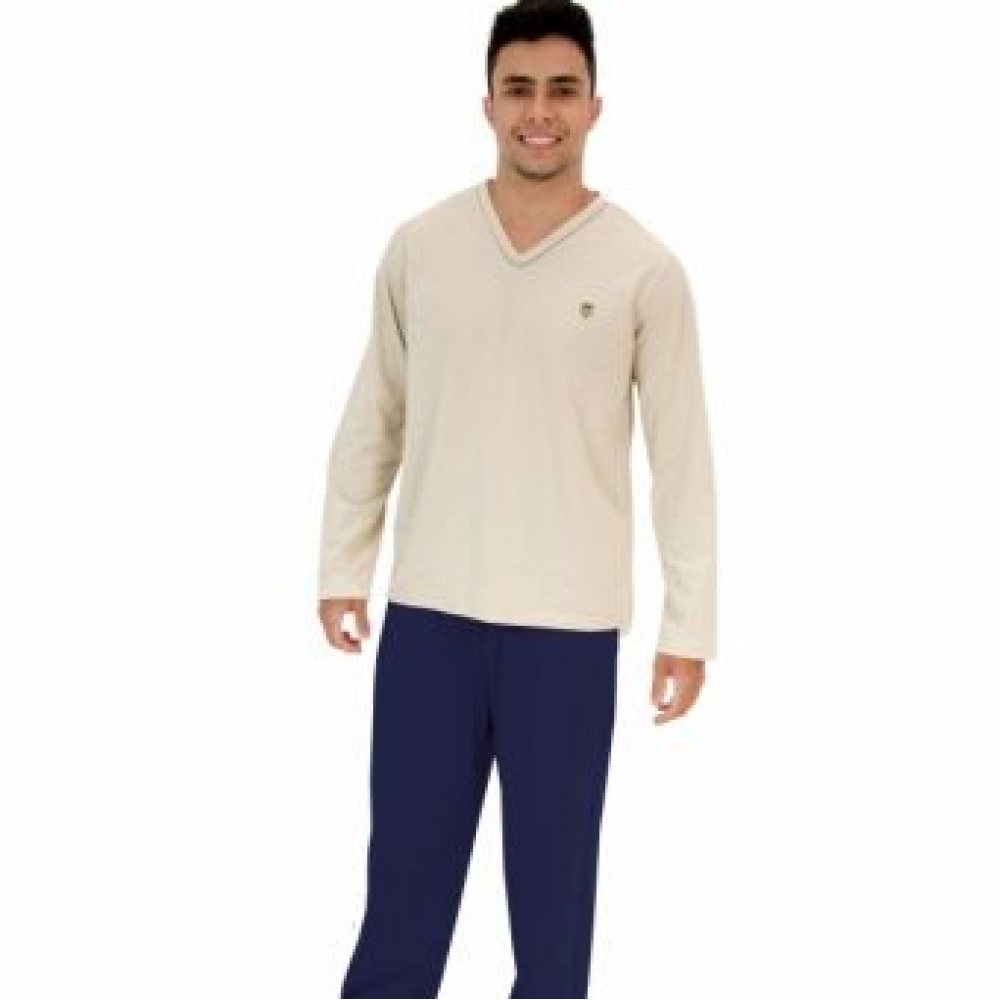Pijama Masculino Conjunto Calça e Blusa Manga Longa Malha Algodão - Puff - Marinho
