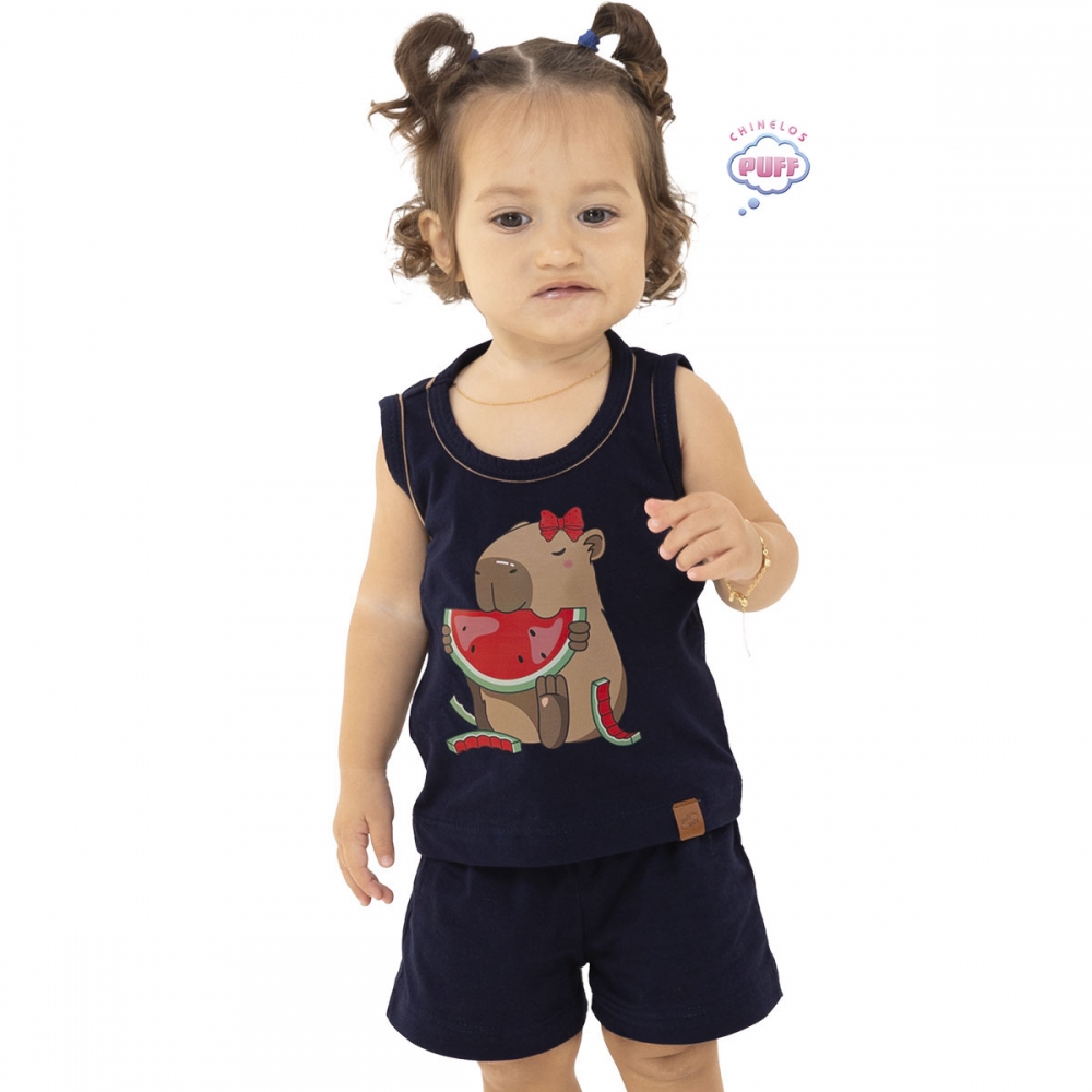 Pijama Bebê Algodão Feminino - Capy & Cozy - Marinho