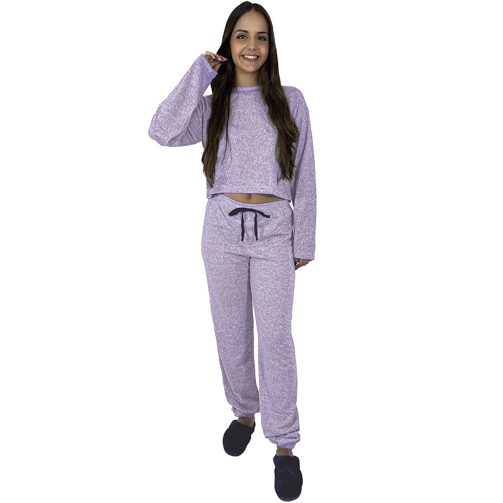 Pijama Tricot Brush Puff Australiano com Elastano - Lílas
