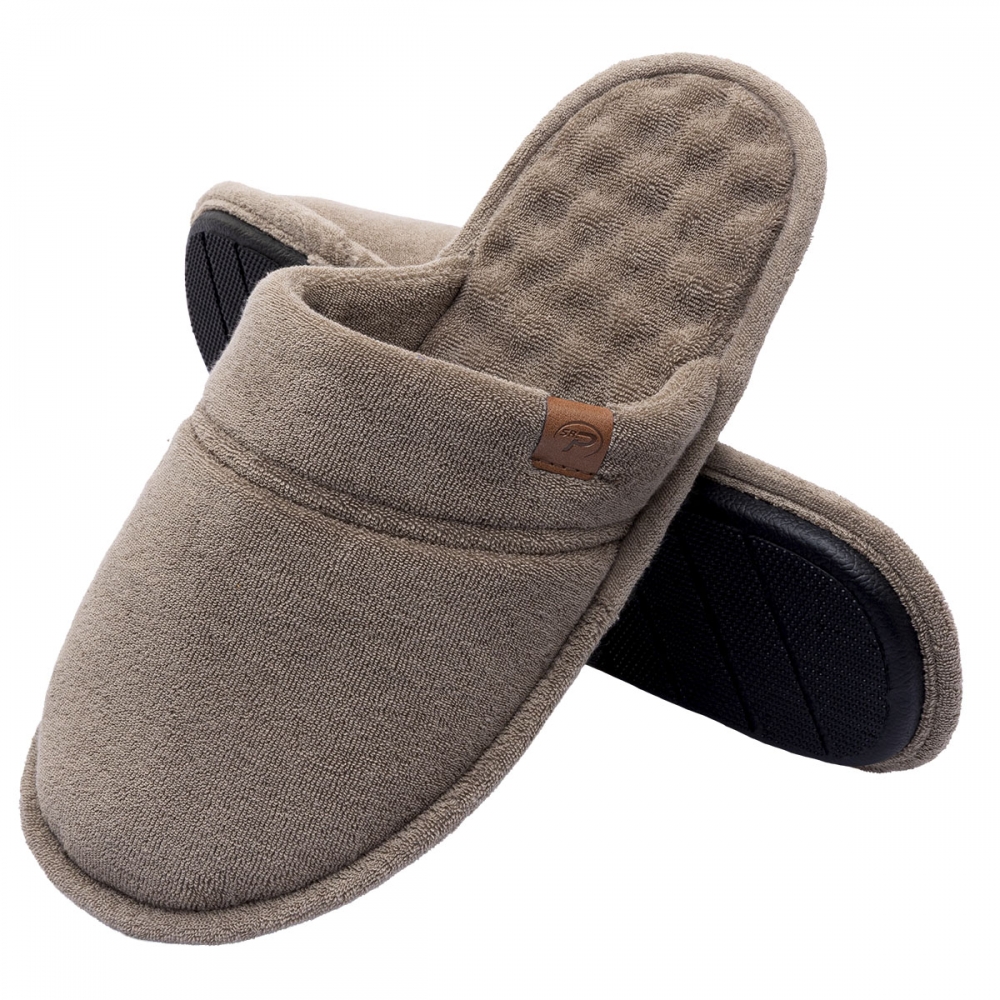 Pantufa Atoalhada Masculina com Espuma Massageadora - PUFF - Caqui