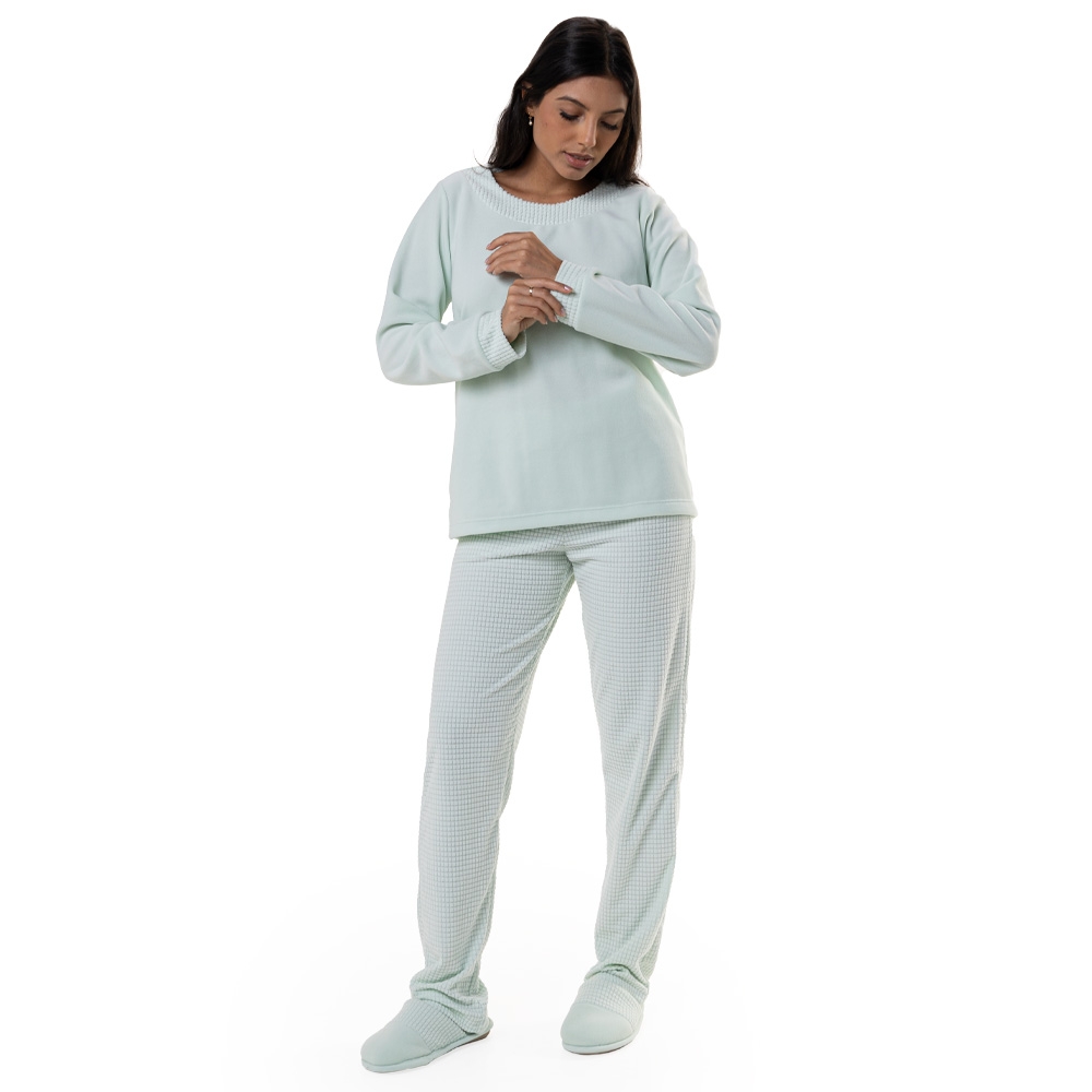 Pijama em Ultrasoft com detalhes em Grid - verde