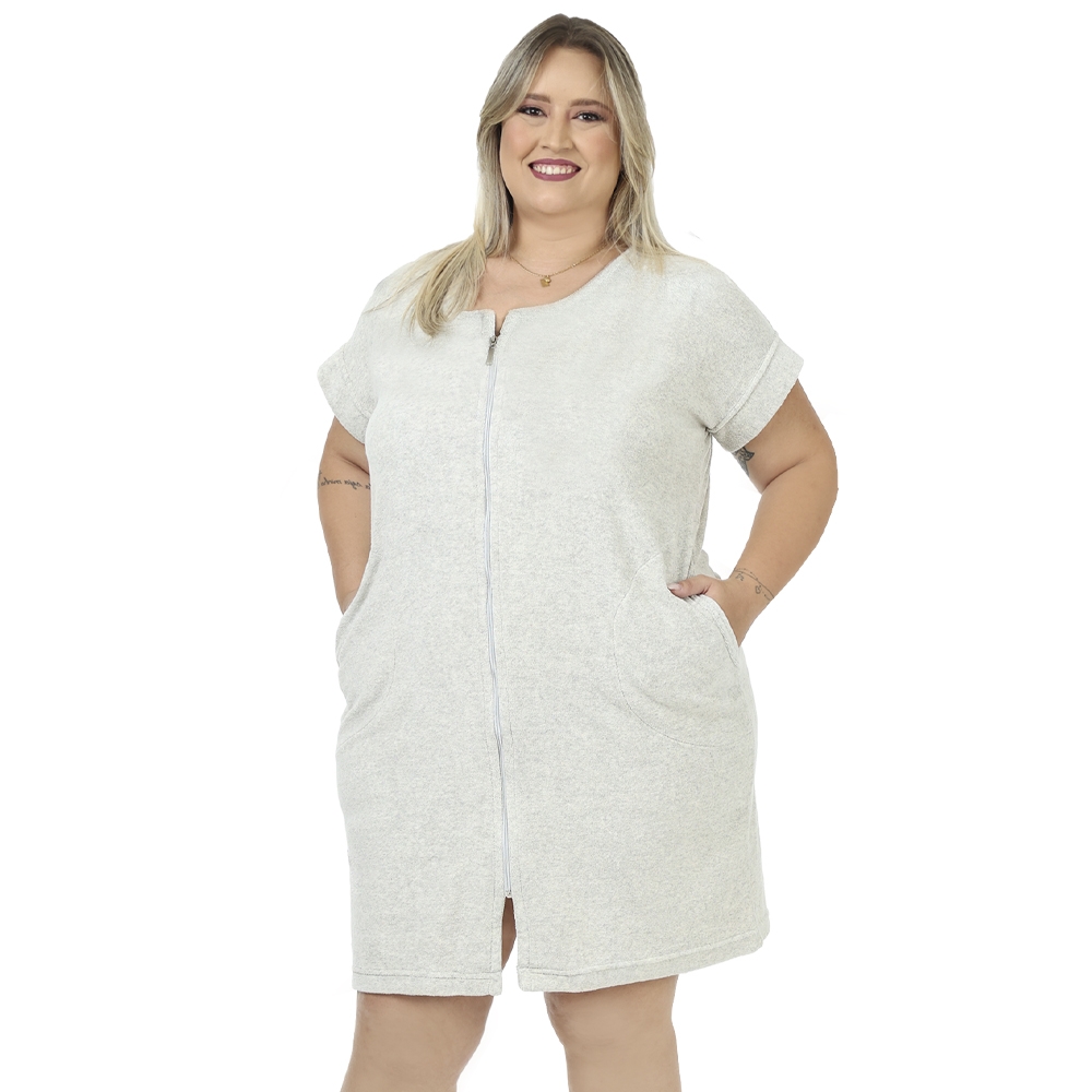Roupão Feminino Adulto Atoalhado com Fechamento em Zíper - Mescla Banana