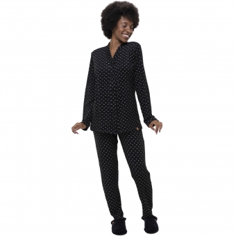 Pijama Feminino Inverno Malha Aveludada Abotoado Corações