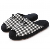 Pantufa Comfort em Atoalhado e Vicolycra Xadrez com Laço - Preto