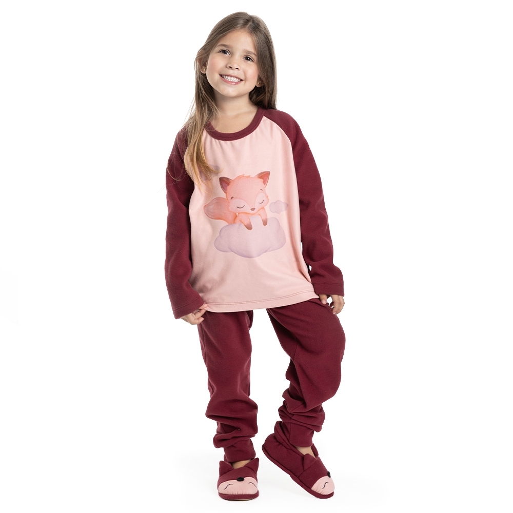 Pijama Malha Microsoft Liso Subl Infantil - Bordô