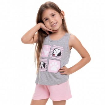 Short Doll Regata em Viscolycra com Estampa de Cachorrinhos