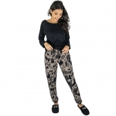 Conjunto em Moletinho com Calça Camuflada - Preto