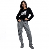 Pijama Malha de Algodão Premium com Jaccquard - Preto