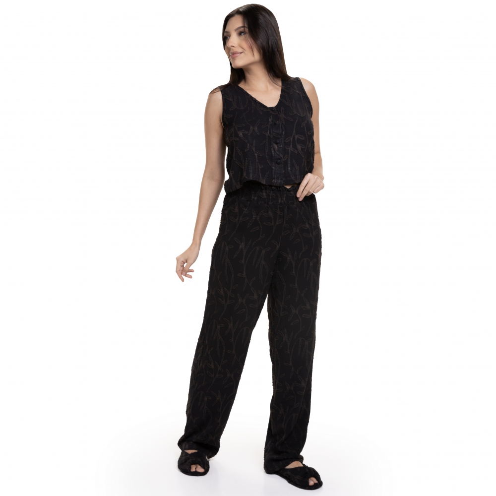 Conjunto Jacquard Com Elastano - Preto