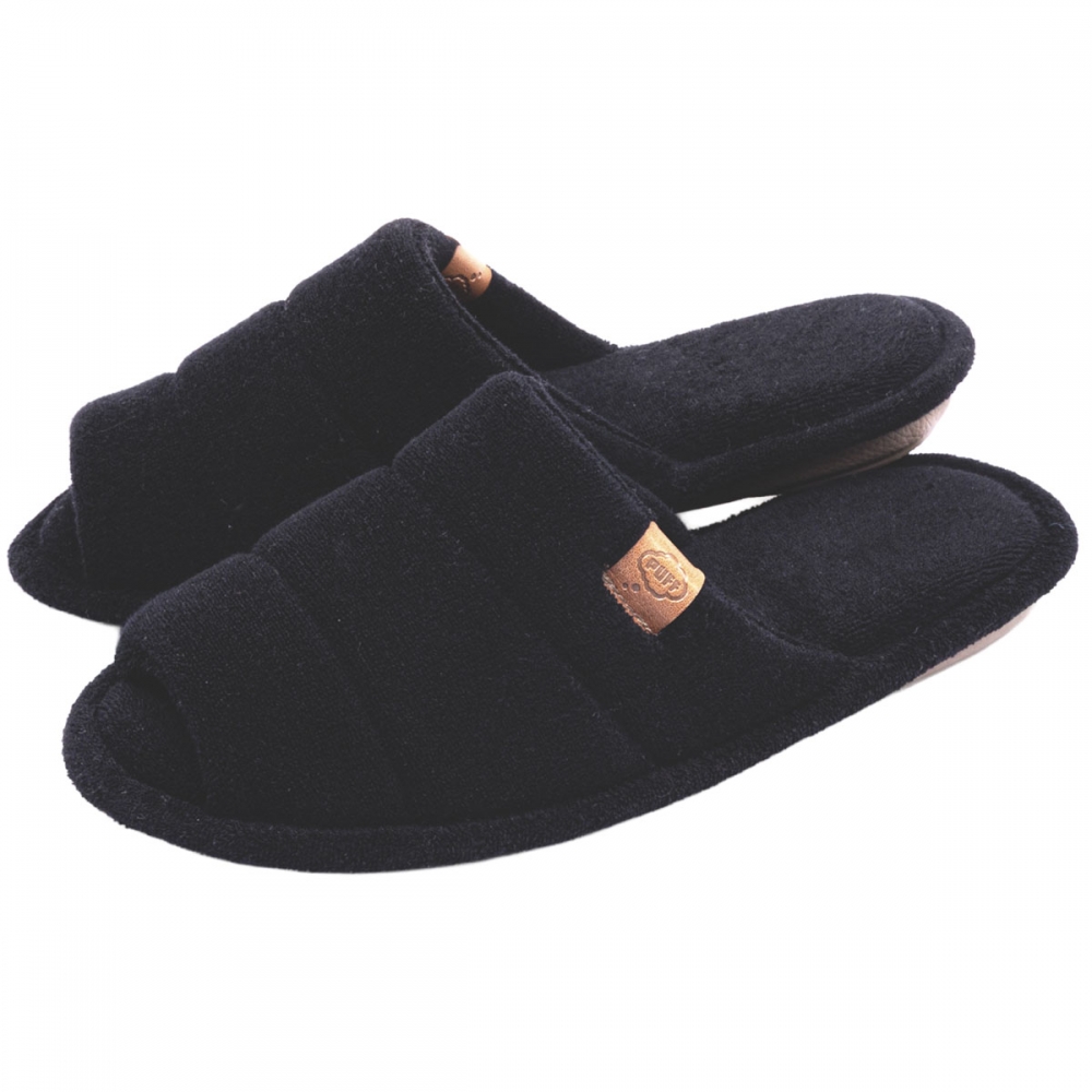 Pantufa Feminina em Atoalhado Solado Anatômico Flexível Puff - Preto