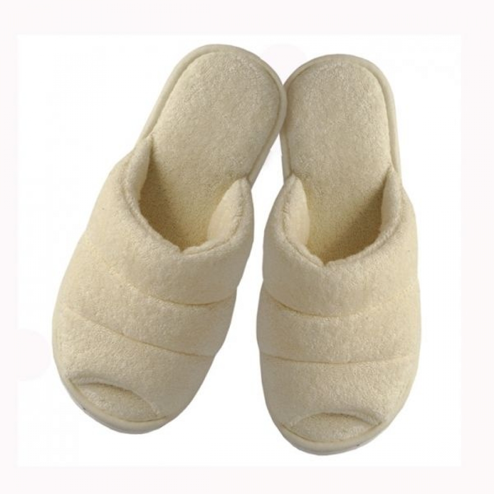 Pantufa Feminina em Atoalhado com  Solado Plano Levite - Marfim